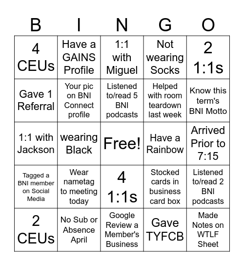Tidal Revenue April 2025 Bingo Card