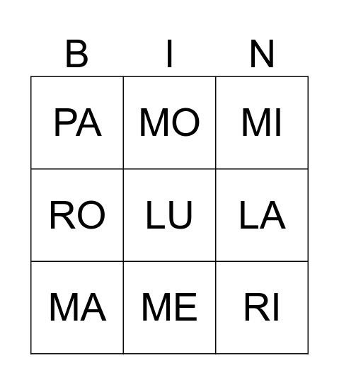 LOTERIA DE SILABAS Bingo Card