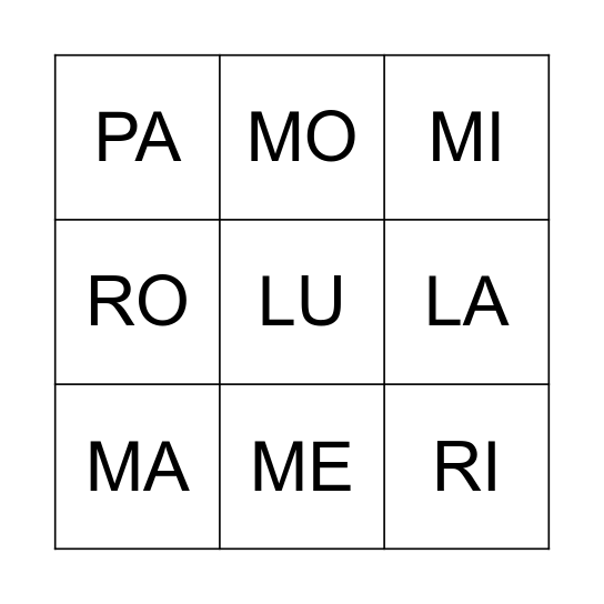 LOTERIA DE SILABAS Bingo Card