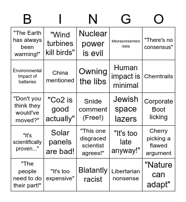 Climate Denial Bingo Card