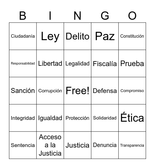 Bingo de la Justicia Bingo Card