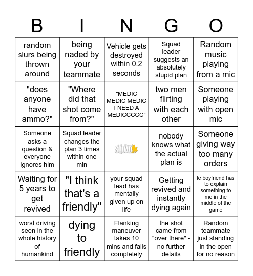 Squad Bingo Card