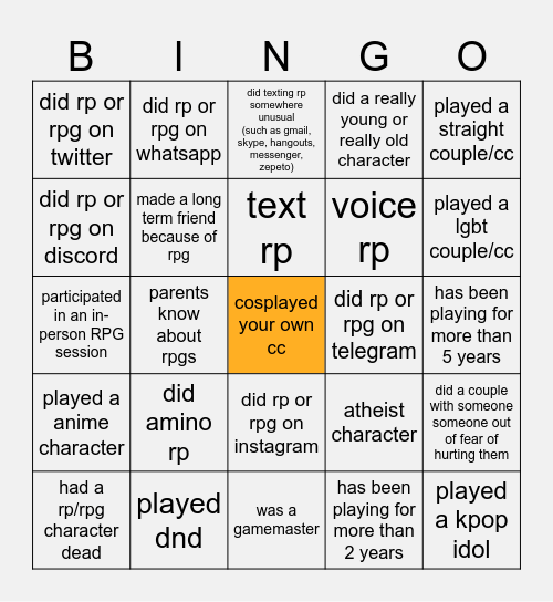 The Ultimate RP/RPGist Bingo Card