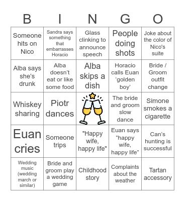 Euan & Shauna's Wedding Bingo Card