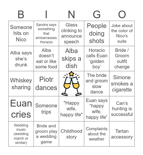 Euan & Shauna's Wedding Bingo Card