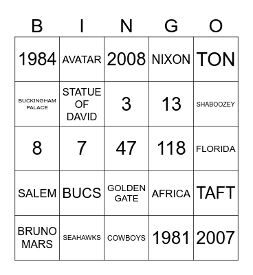 Random Trivia Bingo Card