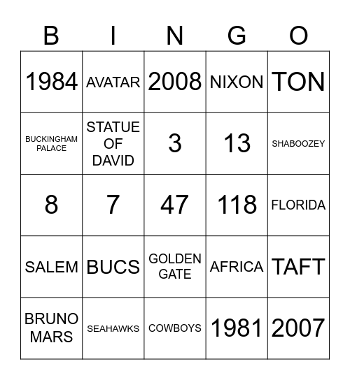 Random Trivia Bingo Card