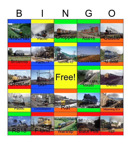 Railroads through the Years that I would like to remember after John will say " Wave Bye Bye to Putt Putt travels through Time for life" one day Bingo Card