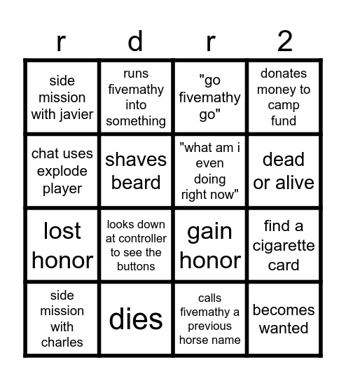 perri plays rdr2 Bingo Card