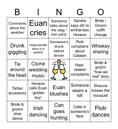 Euan & Shauna's Wedding Bingo Card