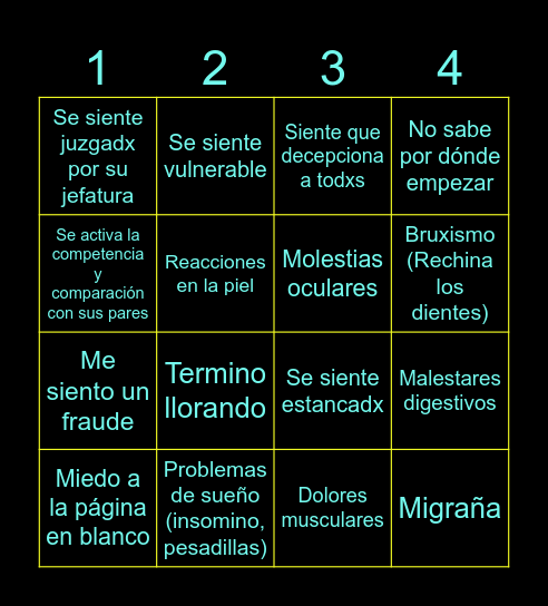 Bingo de la vivencia de la escritura Bingo Card