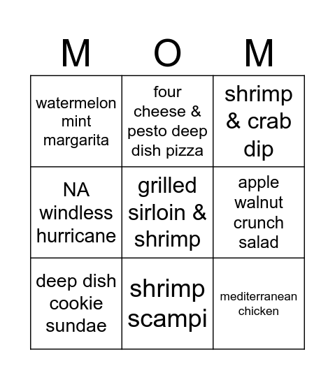 Mother's Day Weekend BINGO Card