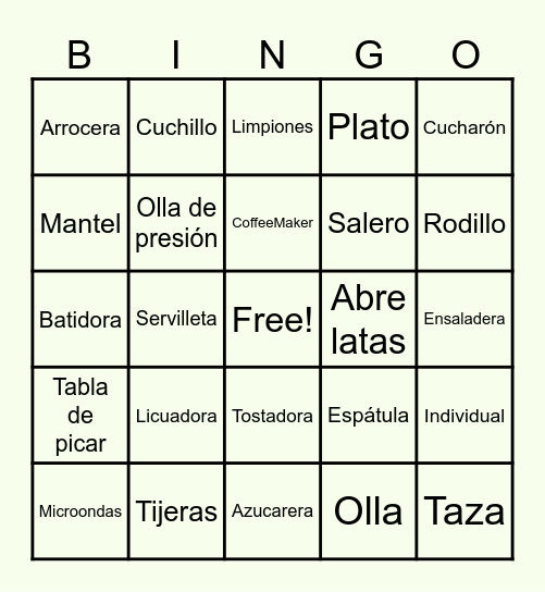 Bingo de Cocina Bingo Card