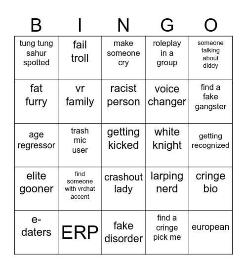 VRCHAT BINGO AURA Bingo Card