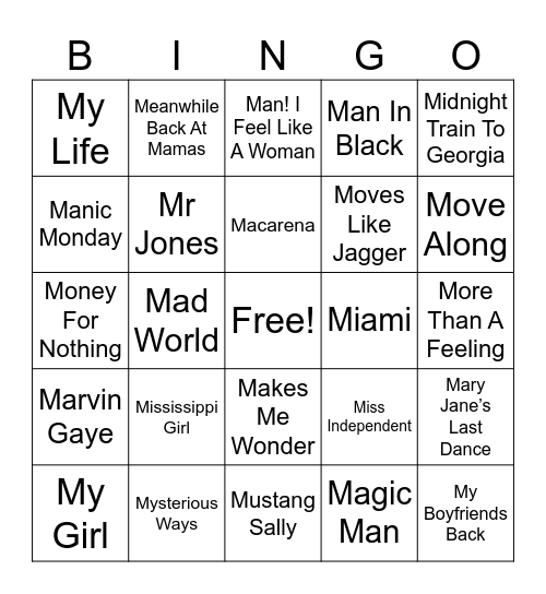 Songs That Start With “M” Bingo Card