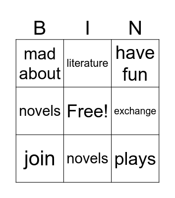 Clubs and Activities Bingo Card