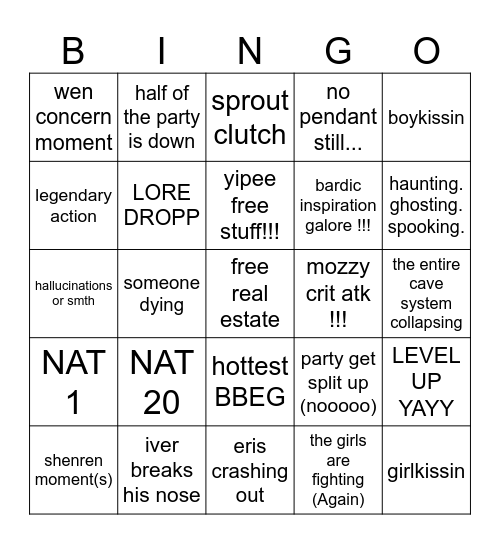 SHADOW OF NOCTIS SESSION  10 (YAY) Bingo Card