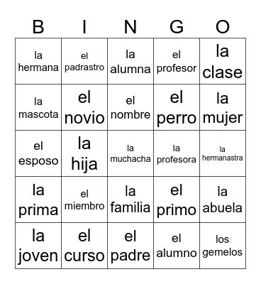 La Familia Bingo Card