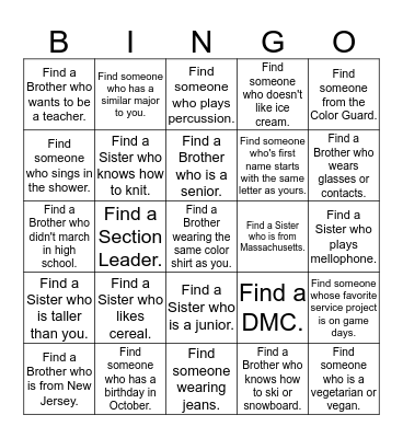 Kappa Kappa Psi and Tau Beta Sigma BINGO Card