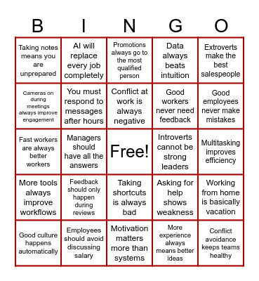 Debunking General Work Myths Bingo Card