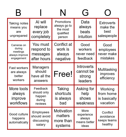 Debunking General Work Myths Bingo Card