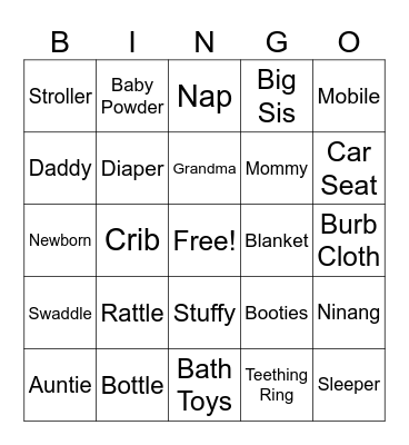 Baby Girl Bingo Card