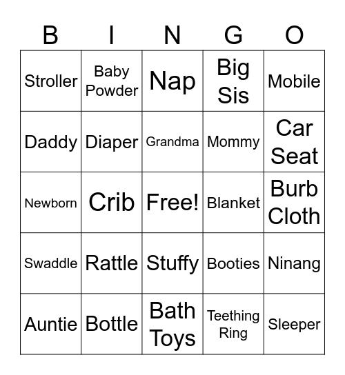 Baby Girl Bingo Card