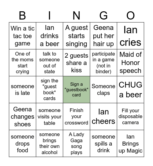 First BINGO gets a PRIZE! Bingo Card