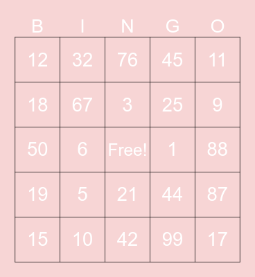 Number bingo Card