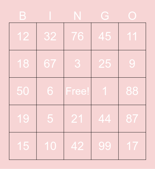 Number bingo Card