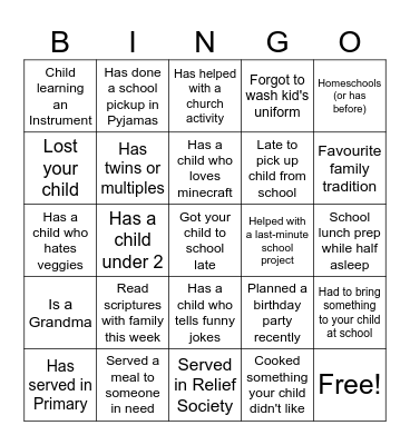Mother's Day Mum Bingo Card