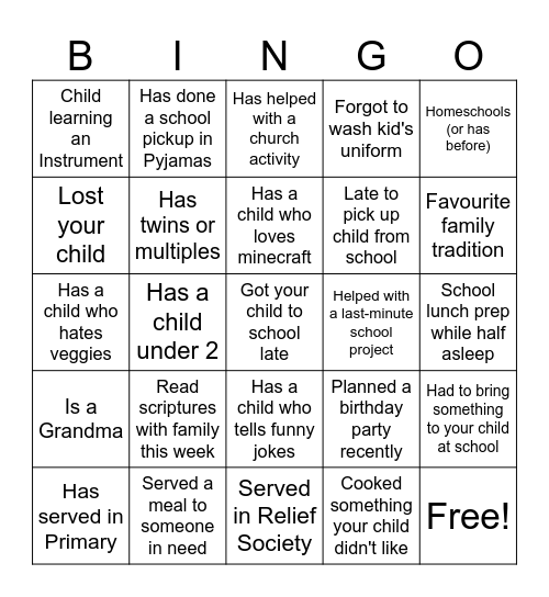 Mother's Day Mum Bingo Card