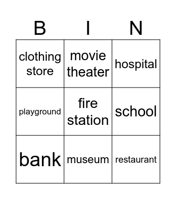My town Bingo Card