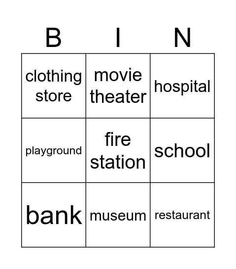 My town Bingo Card