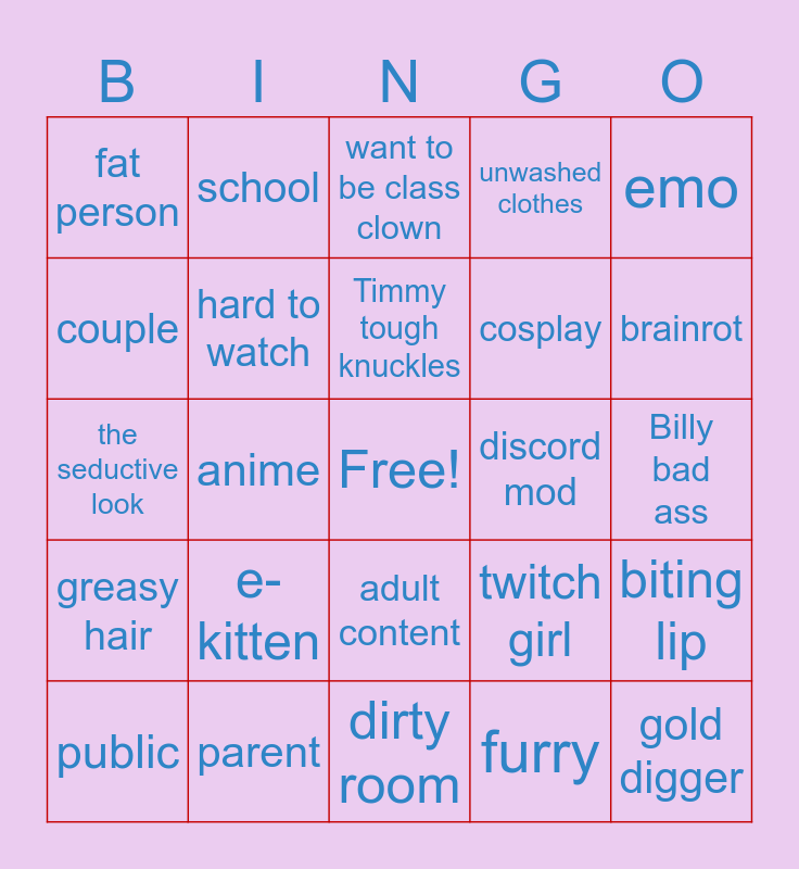 cringe comp Bingo Card