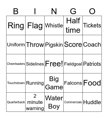 Super Bowl Bingo Card