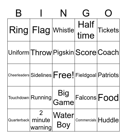 Super Bowl Bingo Card