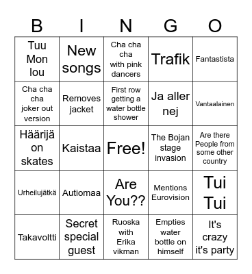 Käärijä Eurodisko Veikkaus Arena Bingo Card