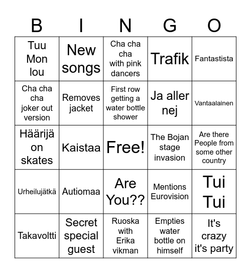 Käärijä Eurodisko Veikkaus Arena Bingo Card