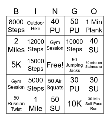 June Fitness Bingo Card
