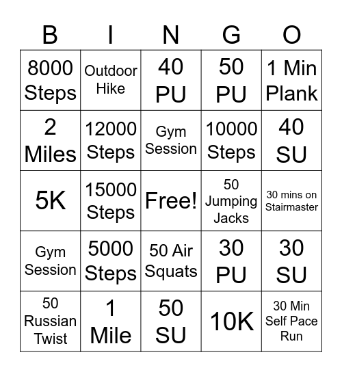 June Fitness Bingo Card