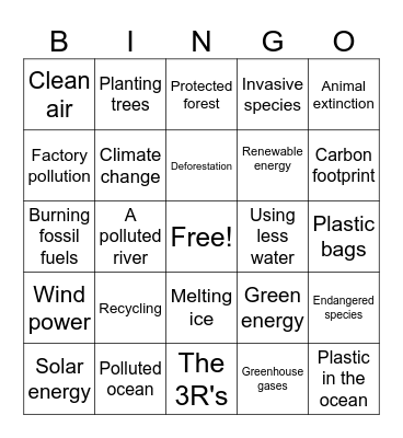 Environmental issues Bingo Card