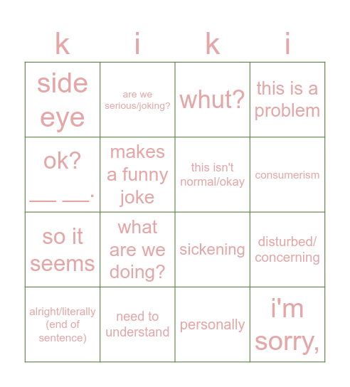 kiki chanel Bingo Card