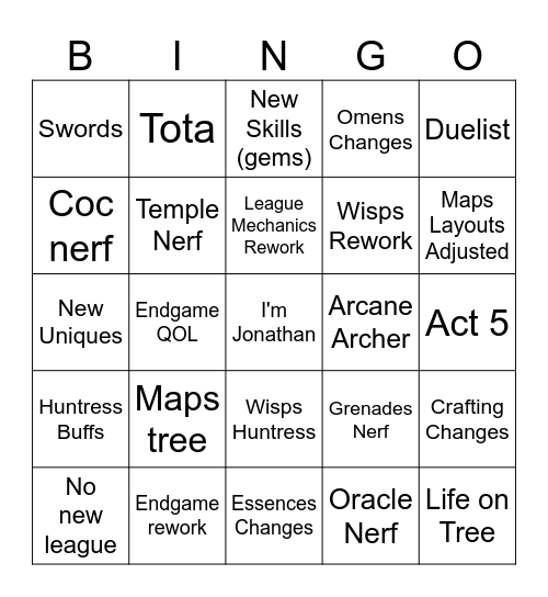Untitled Bingo Card
