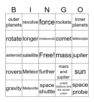 solar system bingo Card