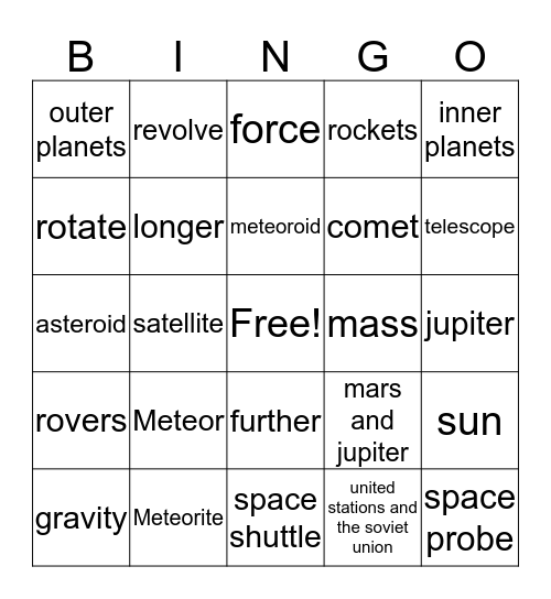 solar system bingo Card