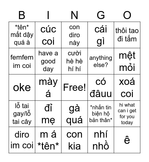 Uber bingo Card