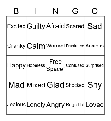 Feelings Bingo  Bingo Card