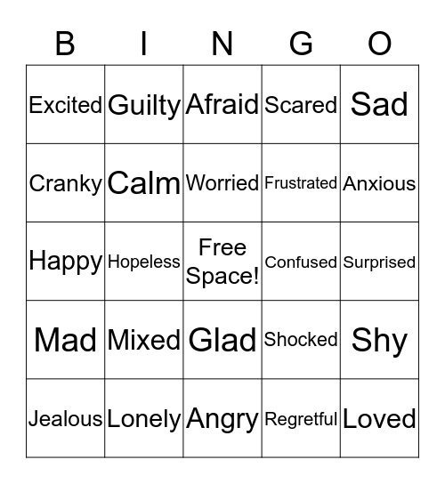 Feelings Bingo  Bingo Card