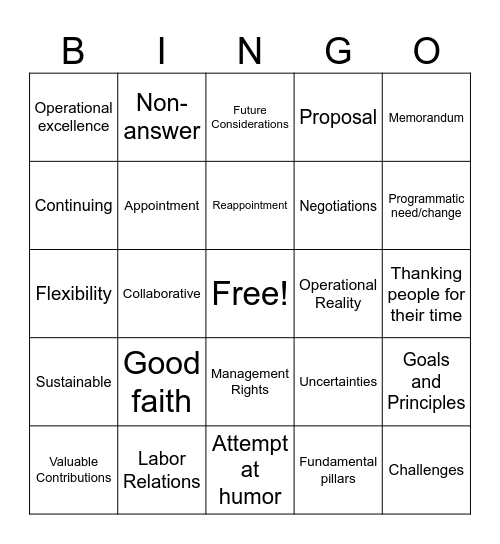 Bargaining Bingo Card
